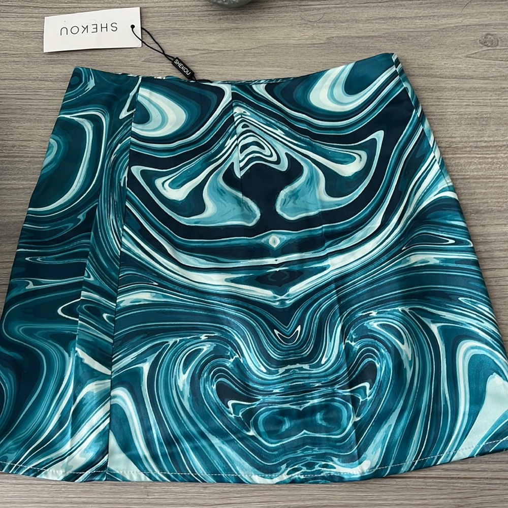 Shekou Marble Dark Teal Pattern Mini Skirt 2x-small